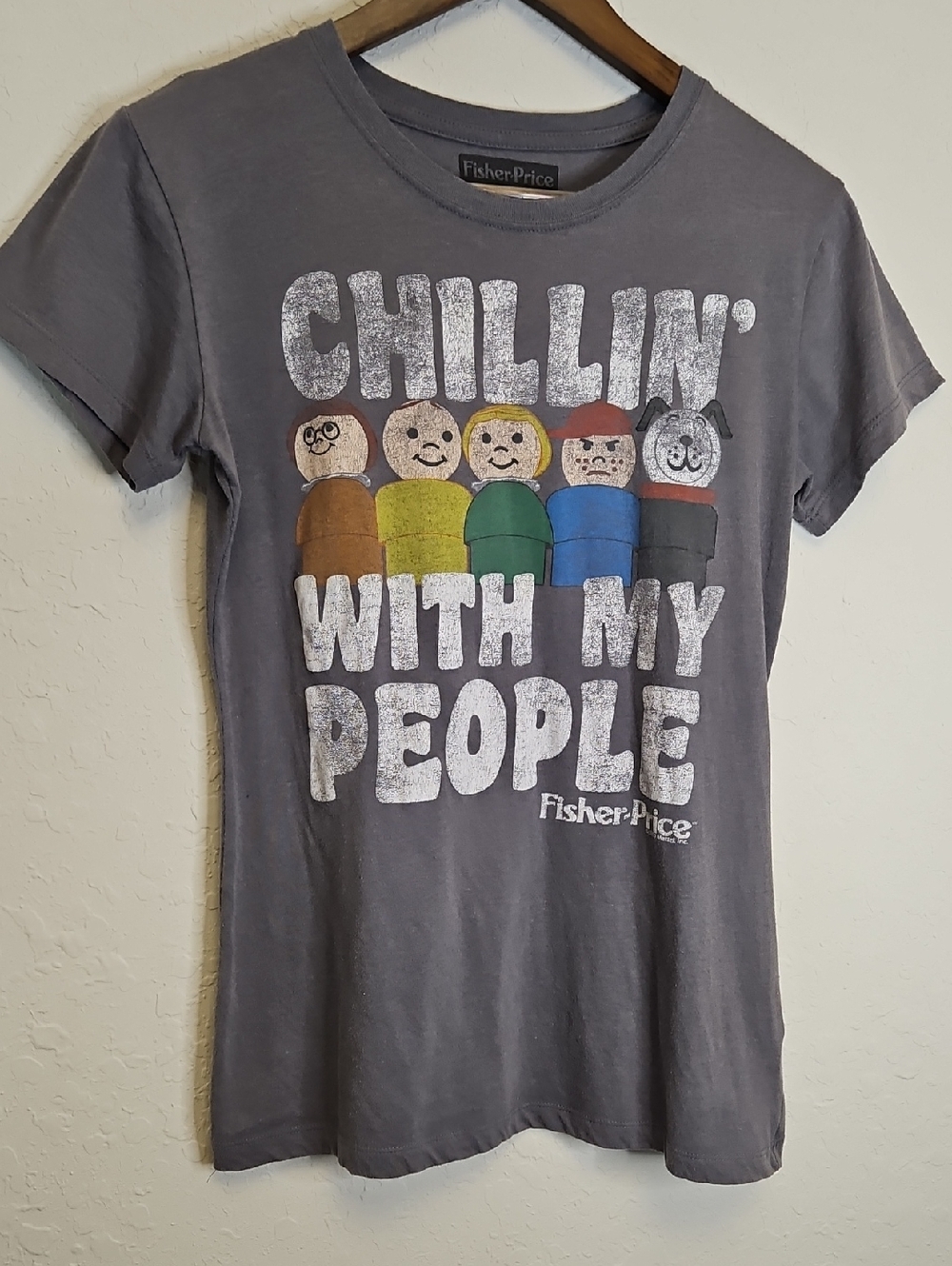 Fisher-Price Gray Short Sleeve Tee with Colorful People Graphic, Size Large